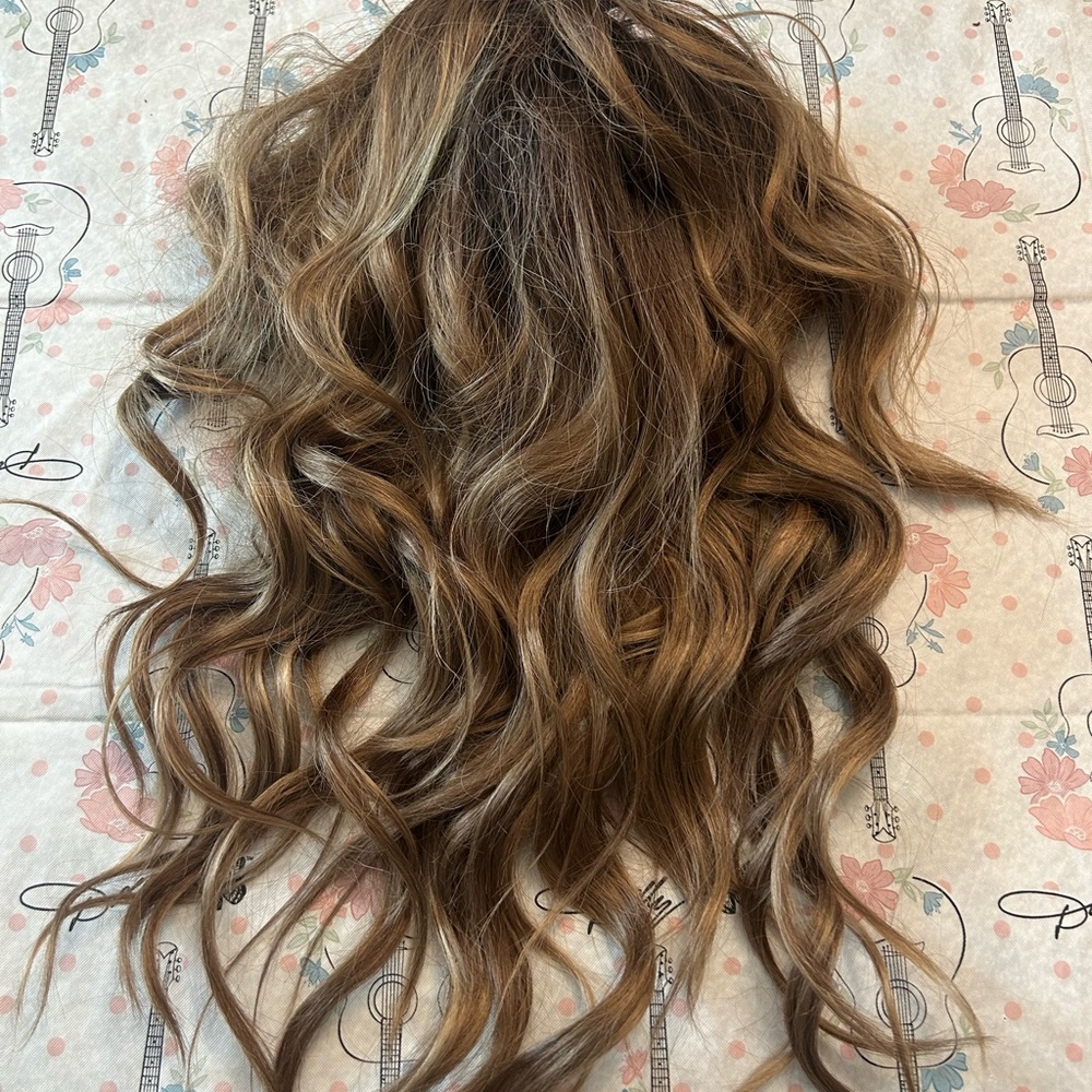 Brown Wavy Hair Extensions with Dimensional Highlights